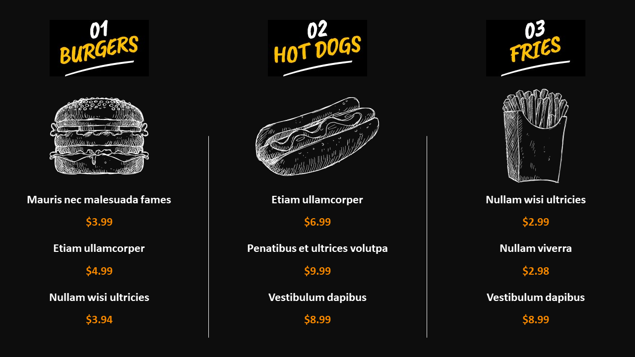 Street Food Pricing Table PPT Template